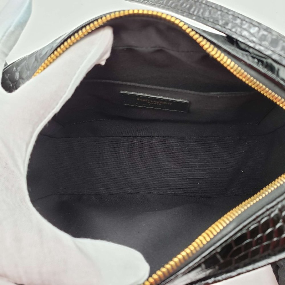 100% Authentic YSL Lou Camera Bag Embossed in Crododile Shiny Black Leather  Bag - Picture 8 of 12